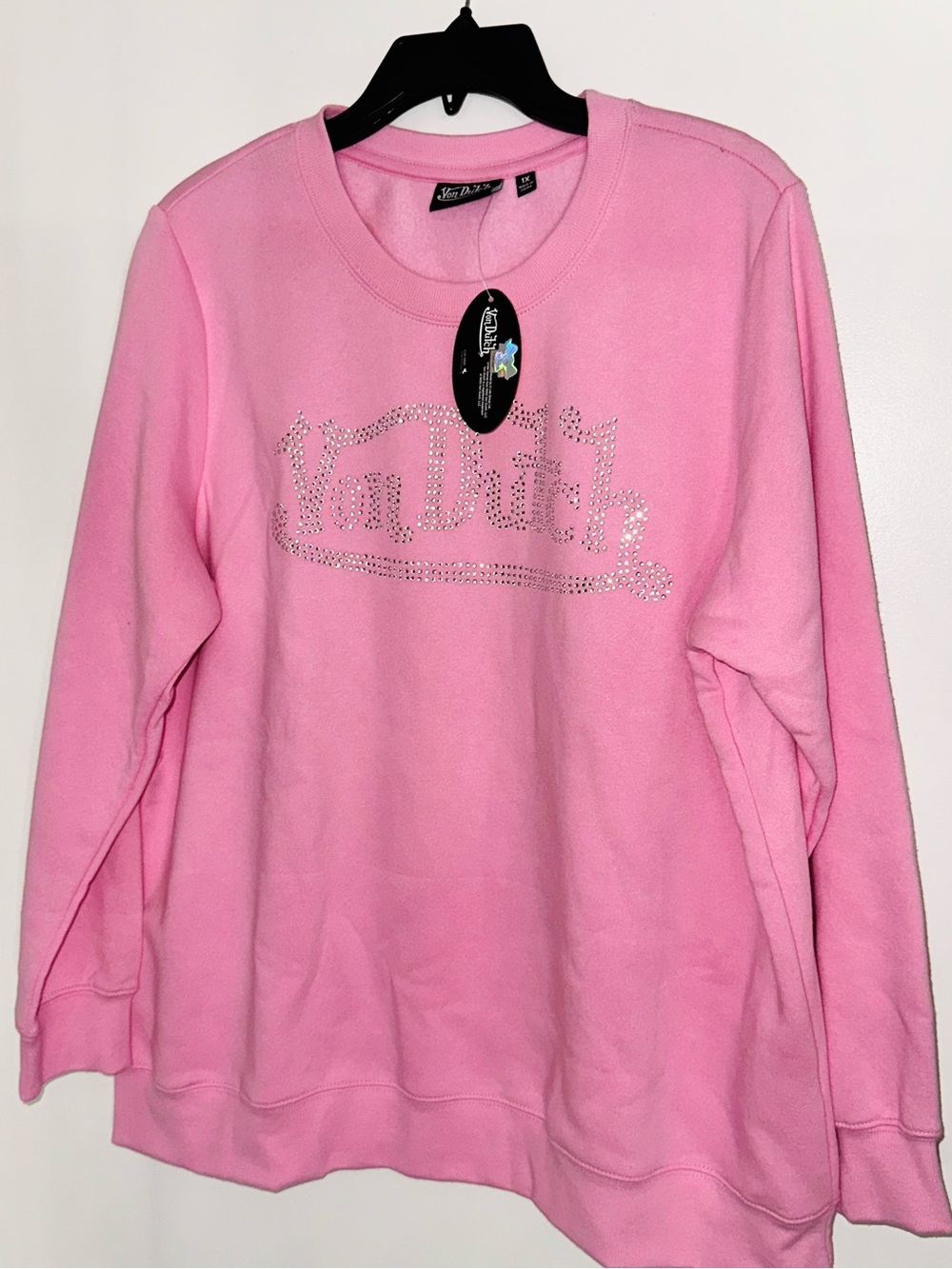 Von Dutch Pink Rhinestone Graphic Sweatshirt